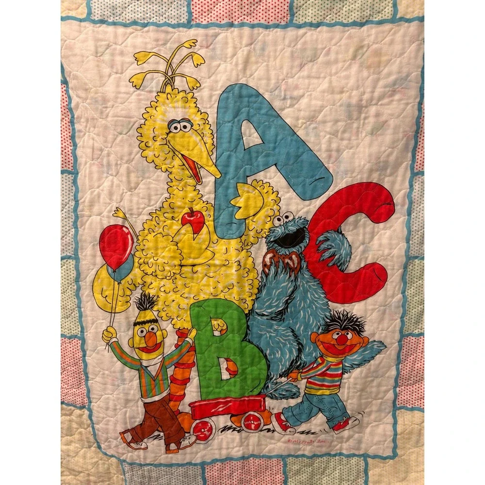 Vintage Sesame Street ABC Baby Quilt Big Bird Cookie Monster Bert Ernie